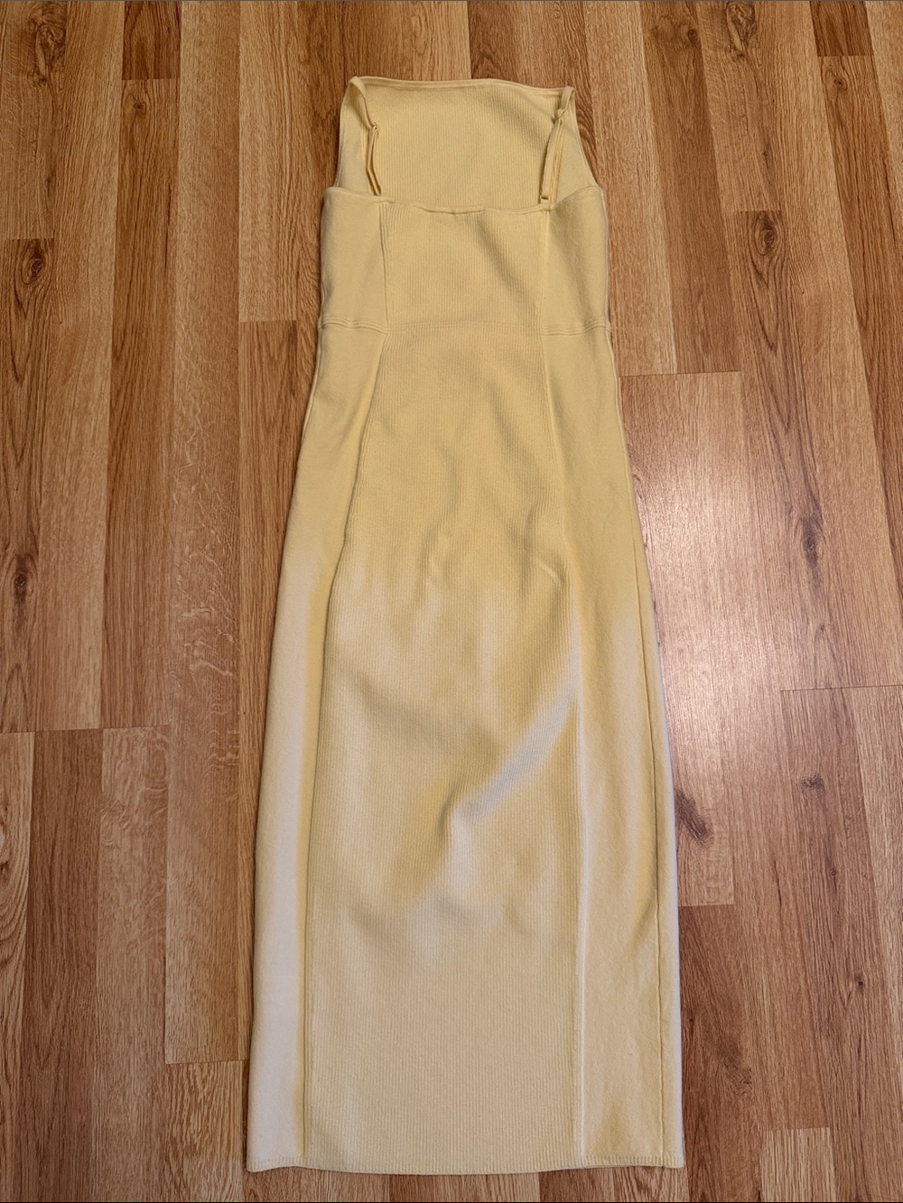 Express Strapless Pale Yellow Midi Dress